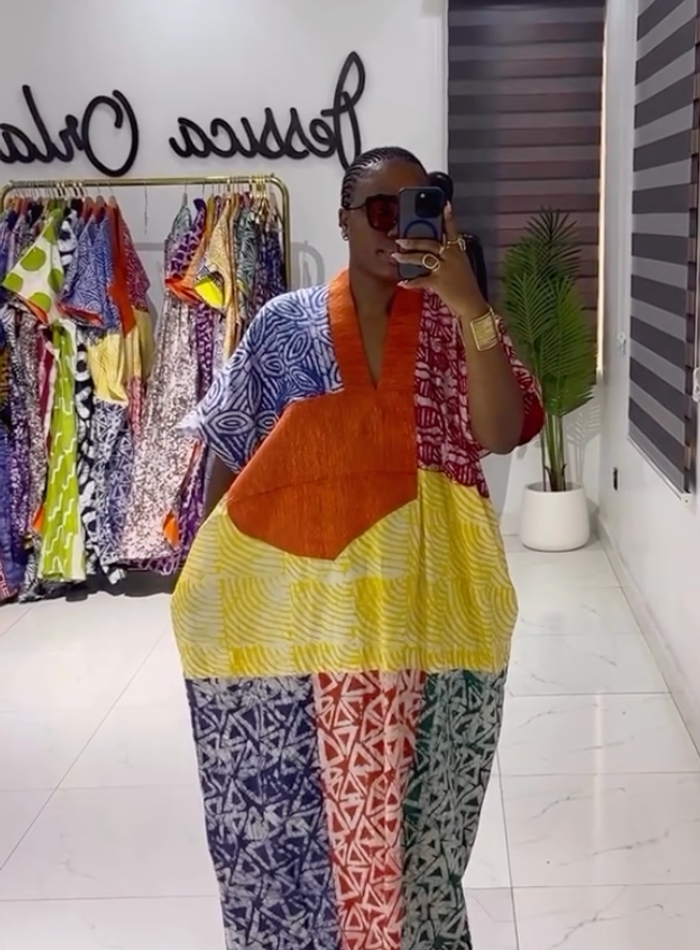 Multitone Kaftan In New Mix African Print Adire Adire Batik Dress Handmade Adire Dress Adire gown